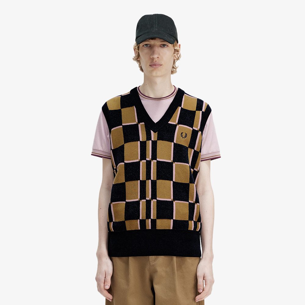 프레드페리 글리치 체커보드 베스트 쉐이드스톤 네이비(Fred Perry Glitch Chequerboard Vest Shaded Stone) - 2