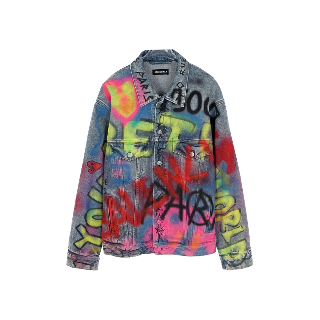 ITC35QL2WLOC Balenciaga Graffiti Denim Jacket 44 Blue / Multicolor