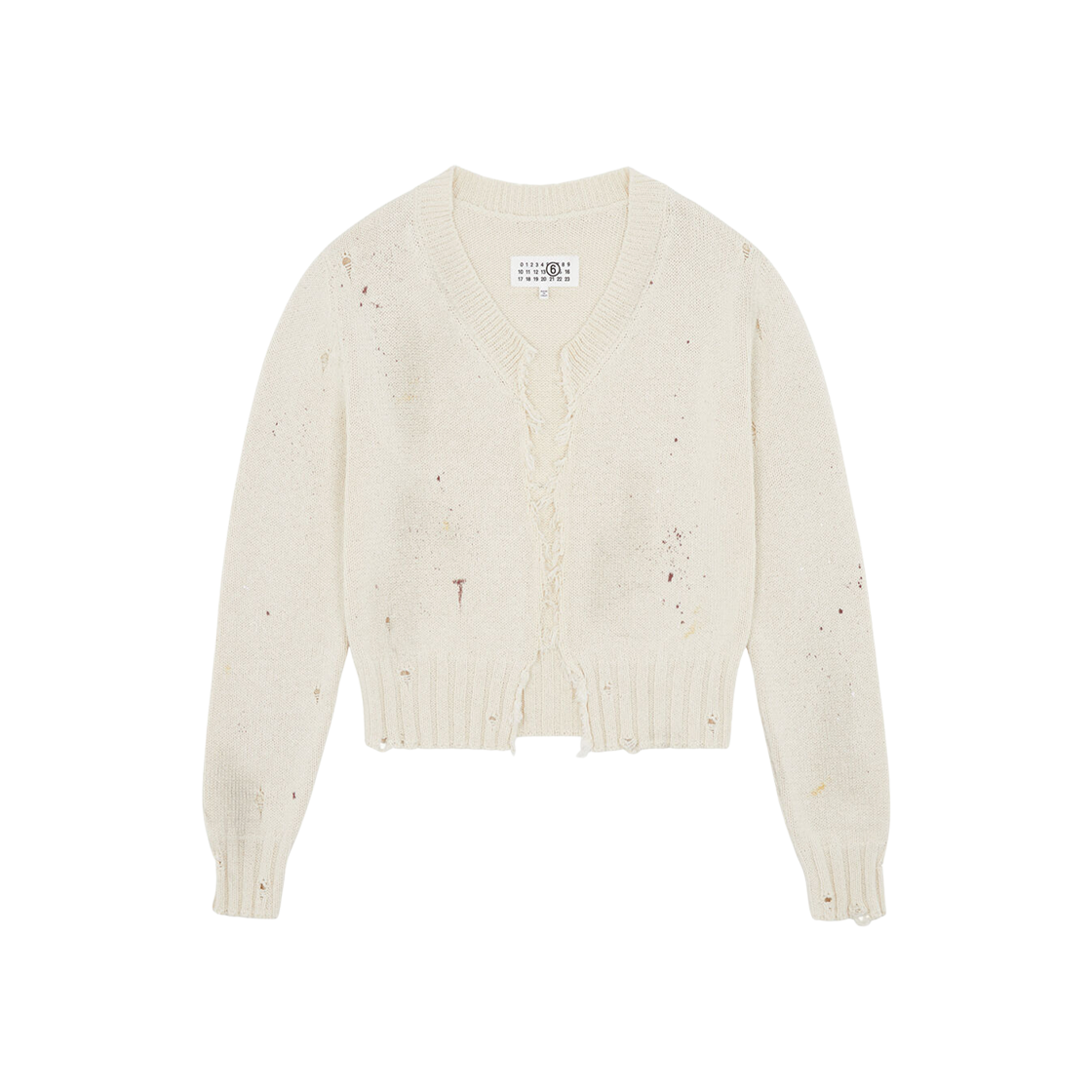 S62HP0027M13123102S (W) MM6 Maison Margiela Paint Knit Cardigan Cream