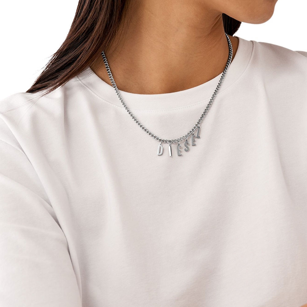 Diesel Dx1494 Stainless Steel Chain Necklace Silver 착용 스타일 - 2