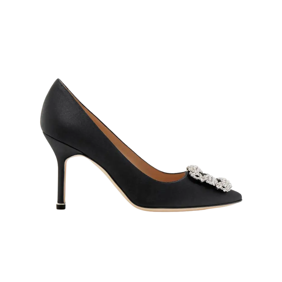 9XX-0317-0053 (W) Manolo Blahnik Hangisi 90 Satin Jewel Buckle Pumps Black