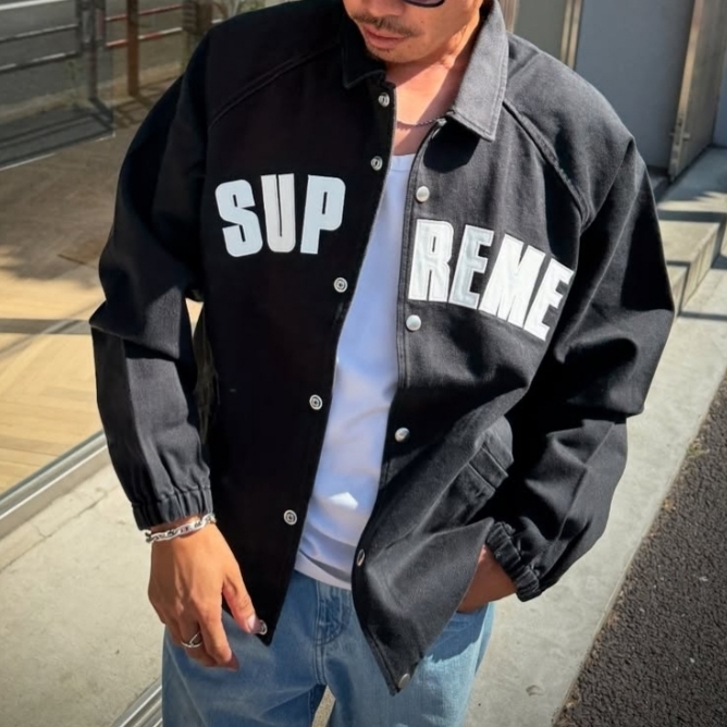 Supreme Arc Denim Coaches Jacket Black - 25SS 착용 스타일 - 2