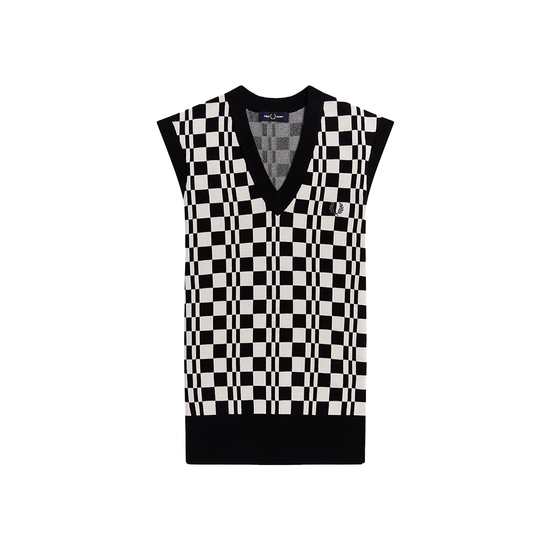 프레드페리 체커보드 니트 베스트 블랙 에크루(Fred Perry Chequerboard Knitted Vest Black Ecru) - 1