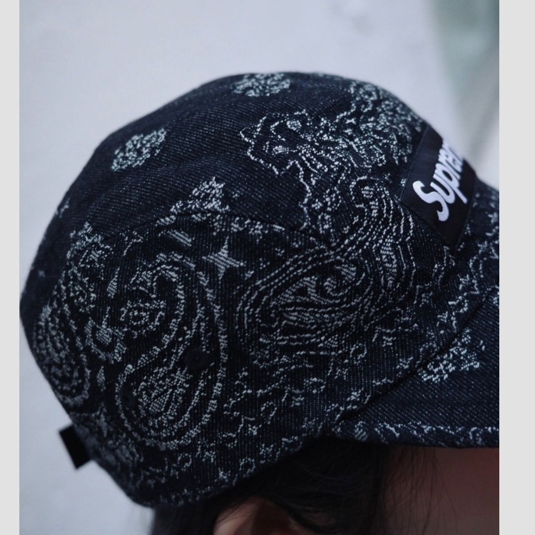 Supreme Bandana Jacquard Denim Camp Cap Black - 25SS 착용 스타일 - 2