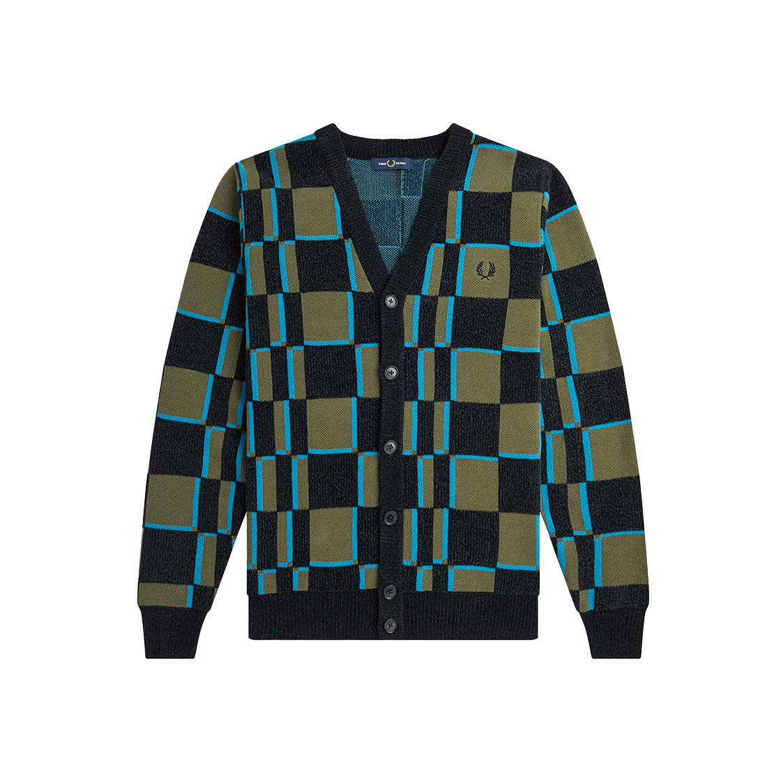 프레드페리 글리치 체커보드 가디건 유니폼그린 블랙(Fred Perry Glitch Chequerboard Cardigan Uniform Green) - 1