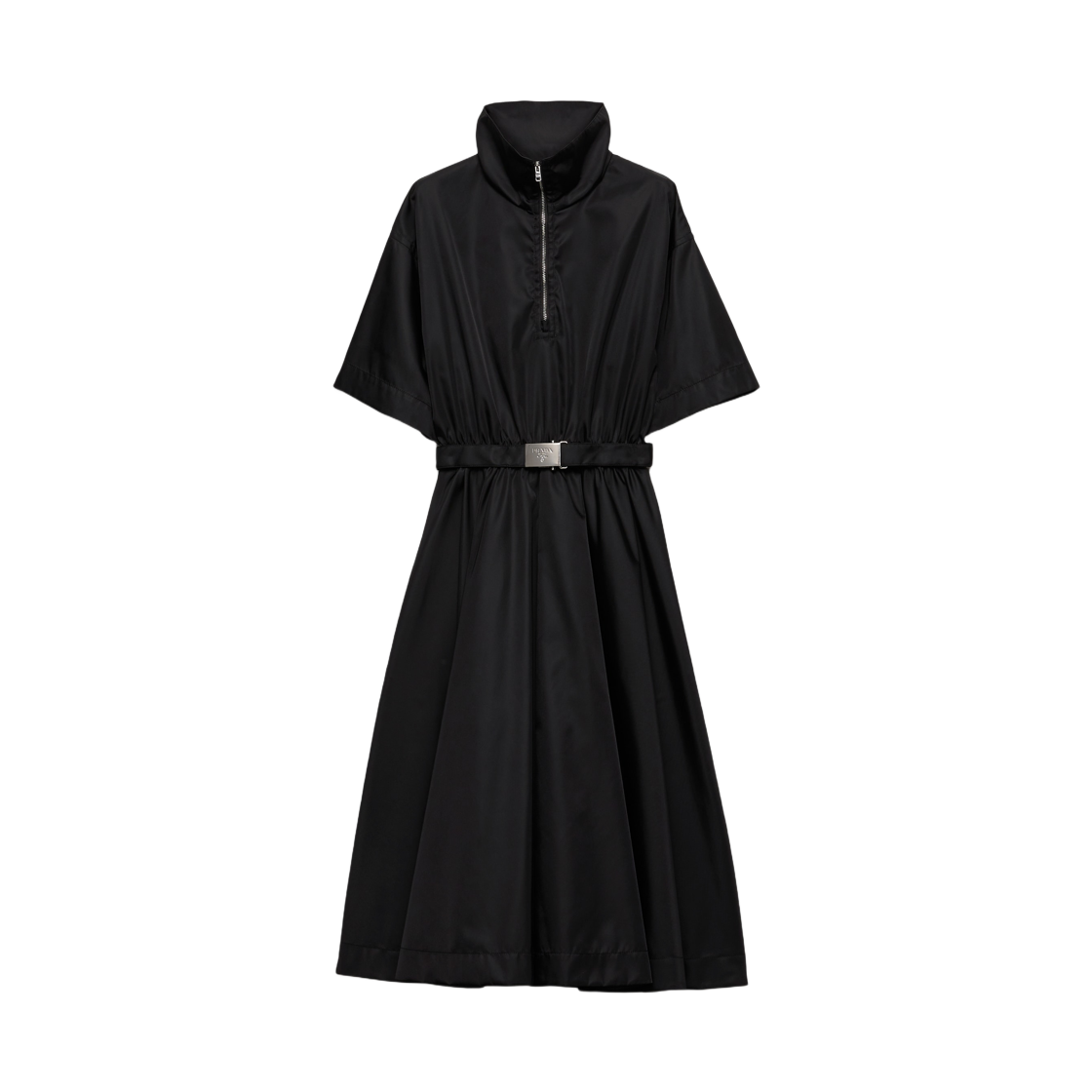 (W) 프라다 숏슬리브 리나일론 미디 드레스 블랙((W) Prada Short Sleeved Re-Nylon Midi Dress Black) - 1