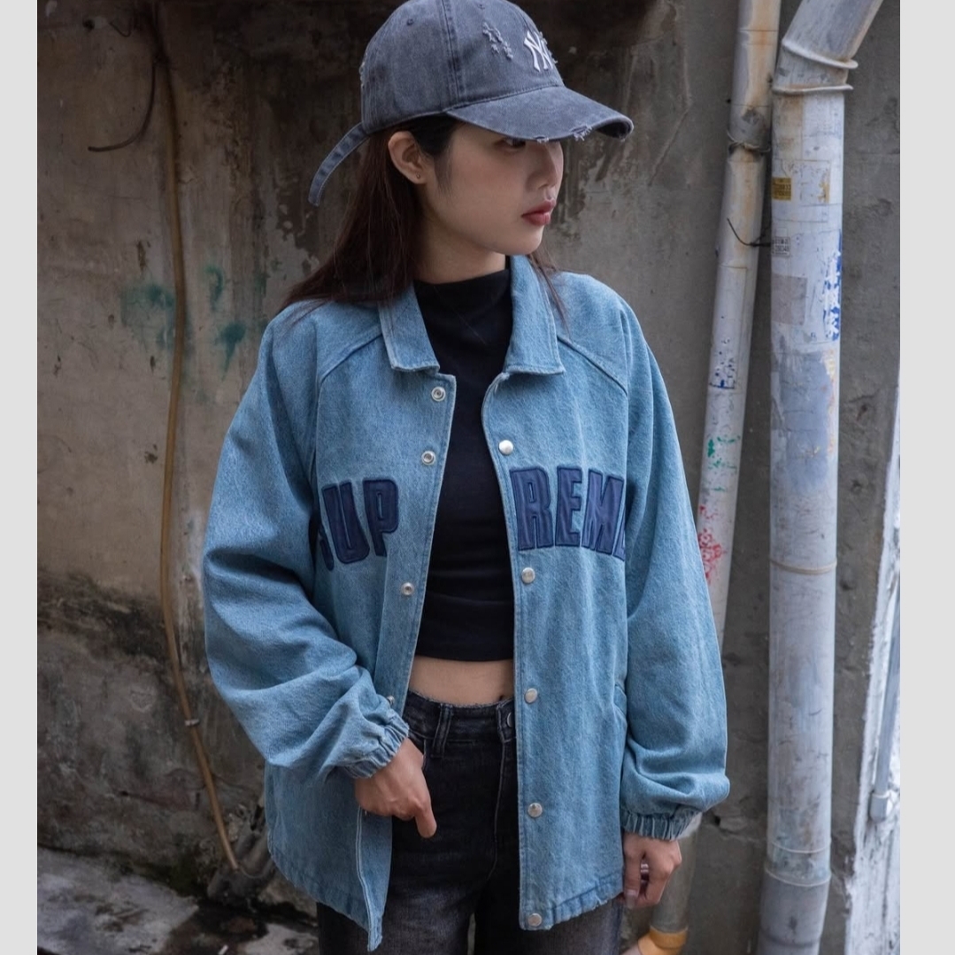 Supreme Arc Denim Coaches Jacket Washed Indigo - 25SS 착용 스타일 - 5
