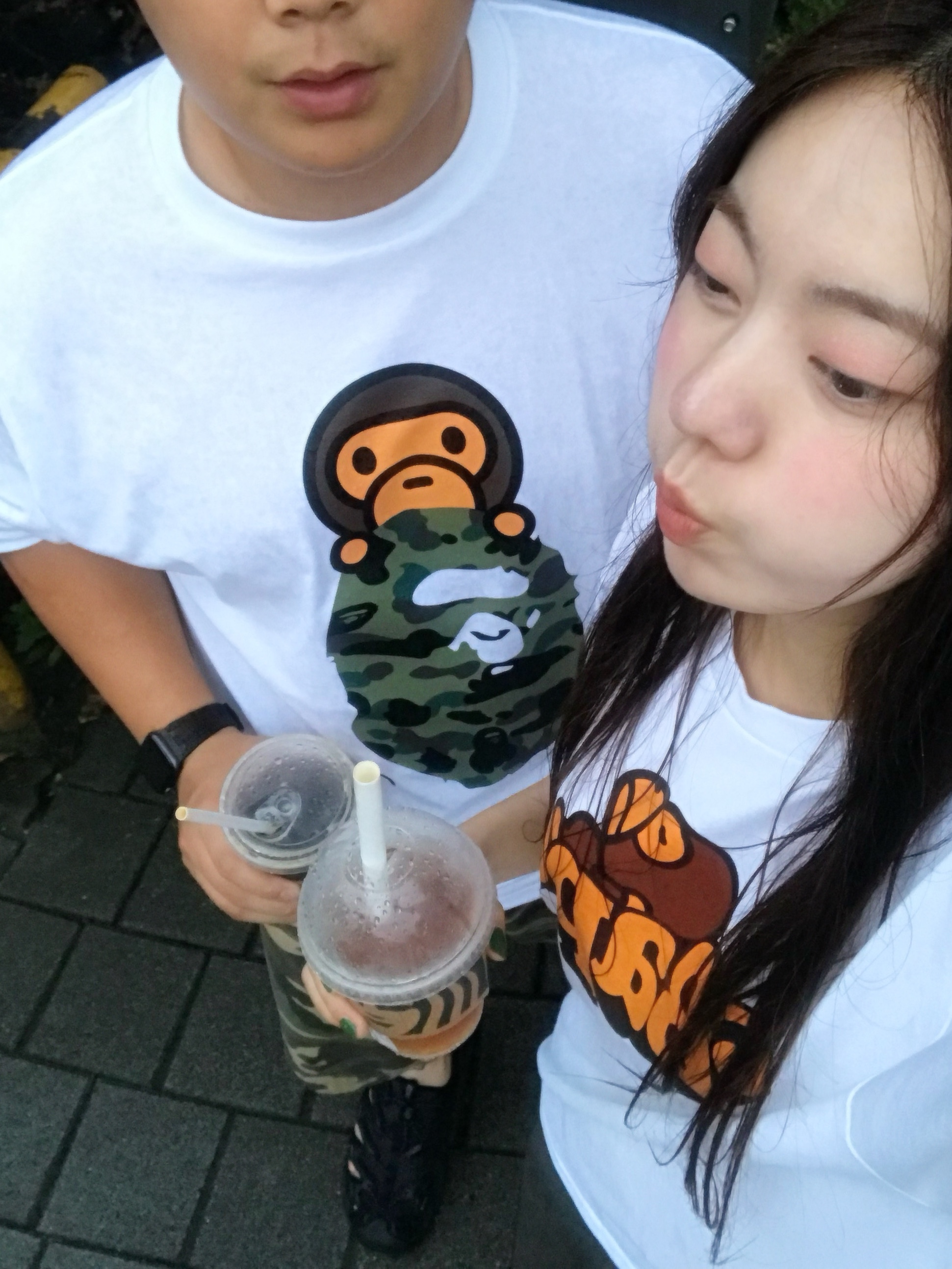 BAPE ABC Camo Milo on Big Ape T-Shirt White Green 착용 스타일
