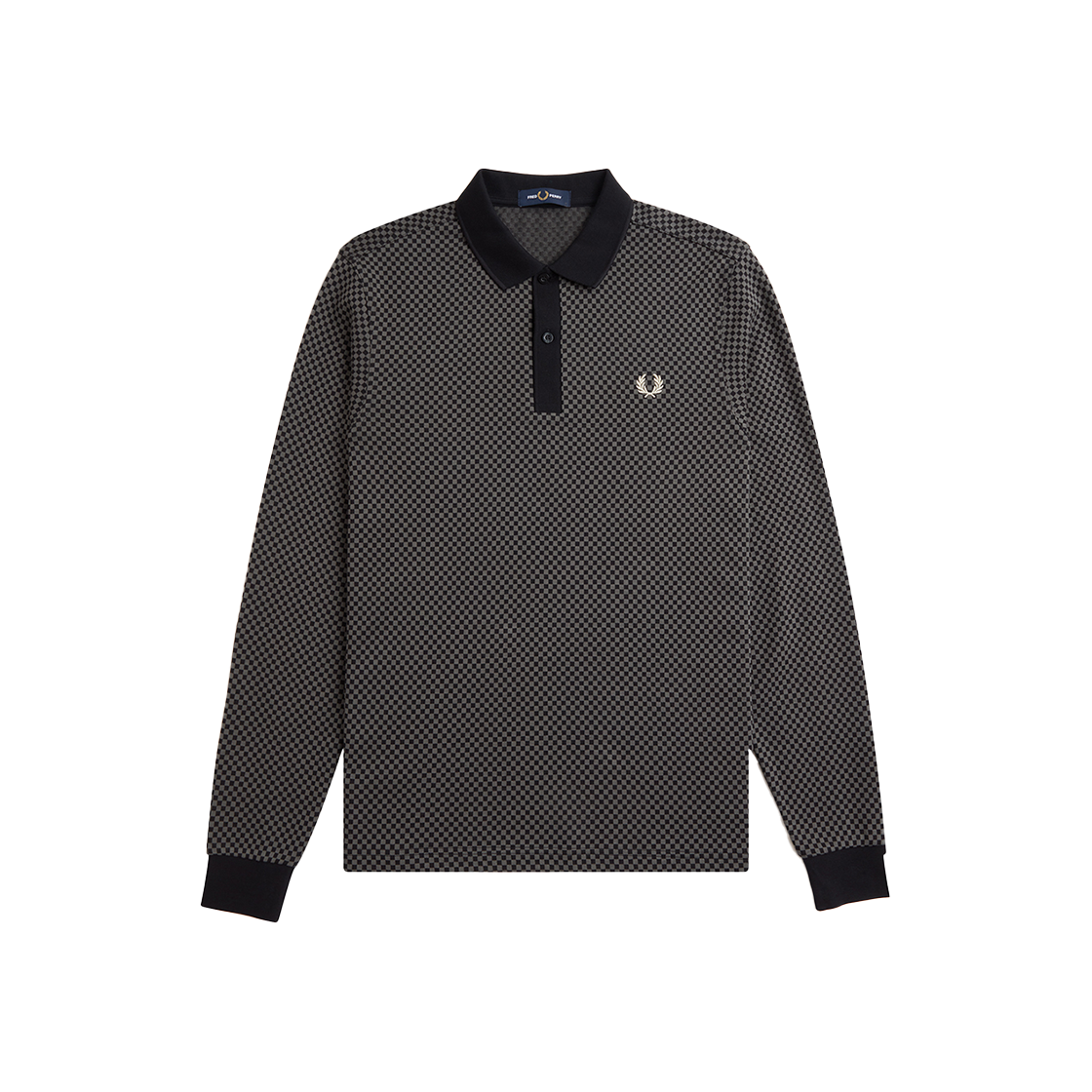 프레드페리 마이크로 체커보드 롱 슬리브 폴로 셔츠 블랙 필드그린(Fred Perry Micro Chequerboard Polo Shirt Black) - 1