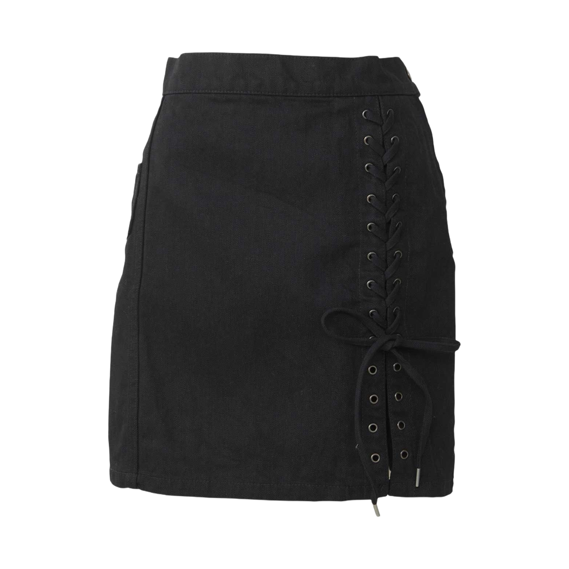 (W) 히스테릭 글래머 애플 판다 자수 사이드 레이스업 데님 미니 스커트 블랙((W) Hysteric Glamour Apple Panda Embroidered Side Lace-Up Denim Mini Skirt Black) - 1