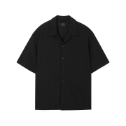 WESLEY HYUSTON Breeze Open Collar Half Knit Shirt Black