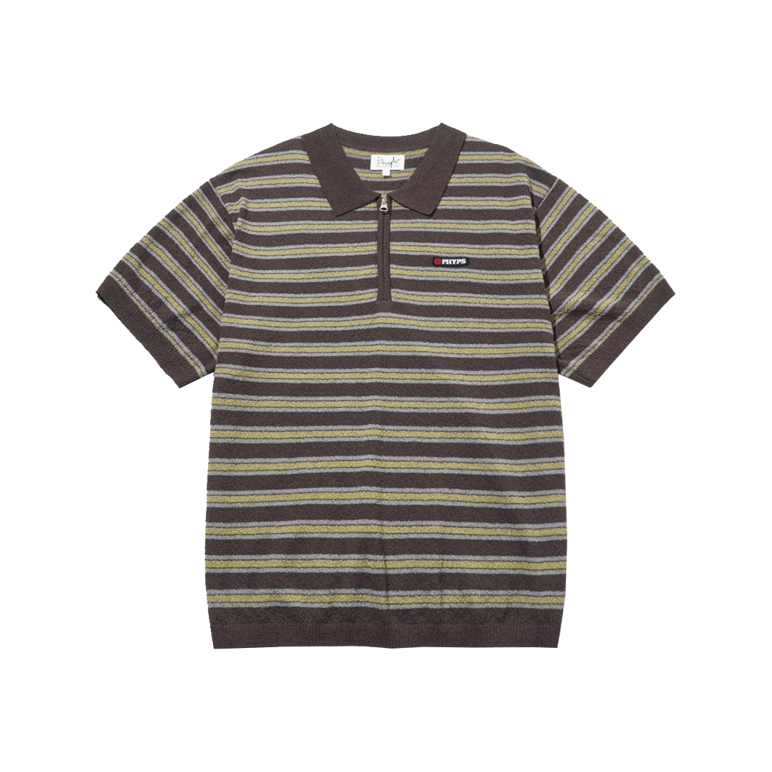PFM1KT301ABR Phyps Dept Striped Short Sleeve Collar Knit Brown