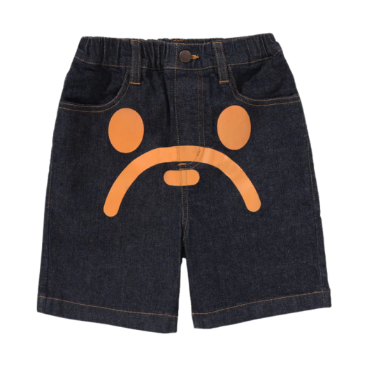 2L80-351-002 (Kids) BAPE Milo Face 10 oz. Stretch Denim Shorts Indigo