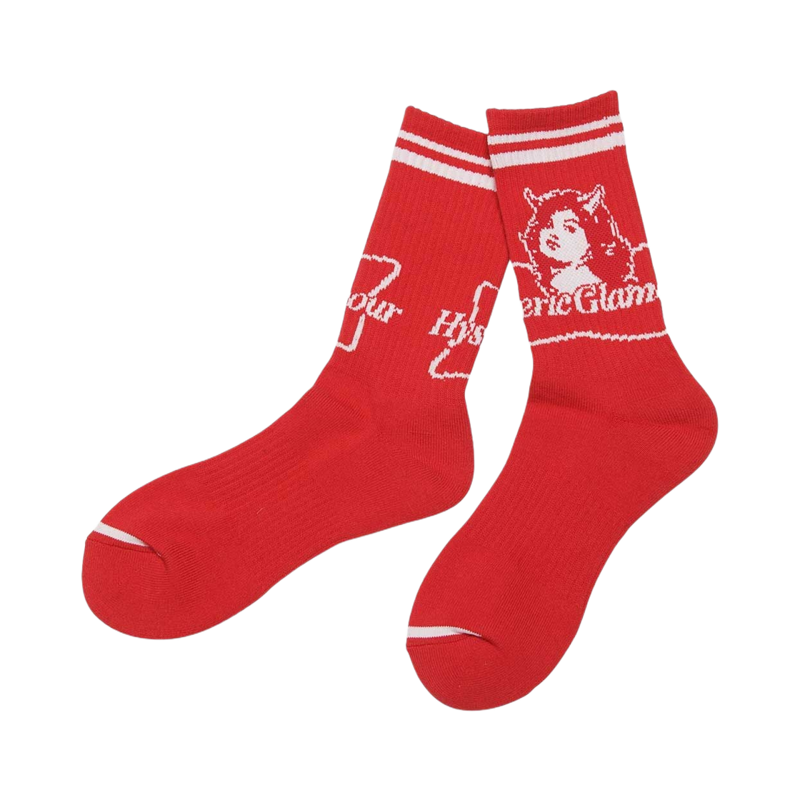 02253QT01 Hysteric Glamour 2Tone Devil Woman Sports Socks Red