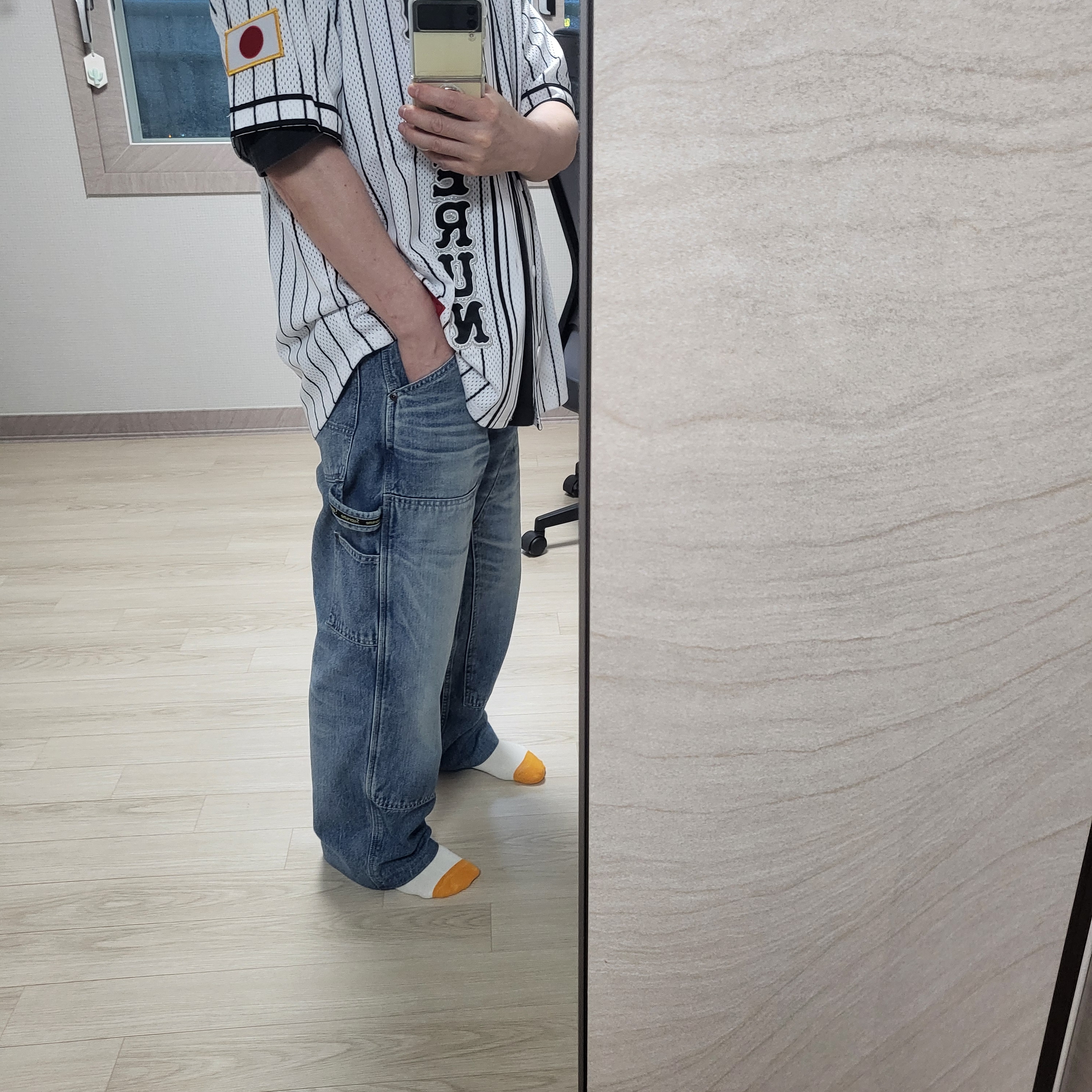 Supreme x Homerun Baseball Jersey Stripe - 25SS, Supreme Worn Double Knee Painter Pants Denim - 25SS 착용 스타일