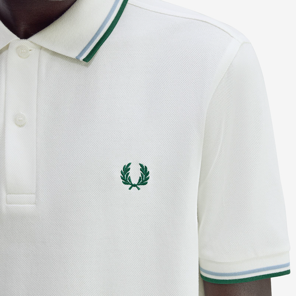 프레드페리 M3600 트윈 팁 프레드페리 셔츠 스노우화이트 트랙블루 스포츠그린(Fred Perry M3600 Twin Tipped Fred Perry Shirt Snow White Track Blue Sport Green) - 4