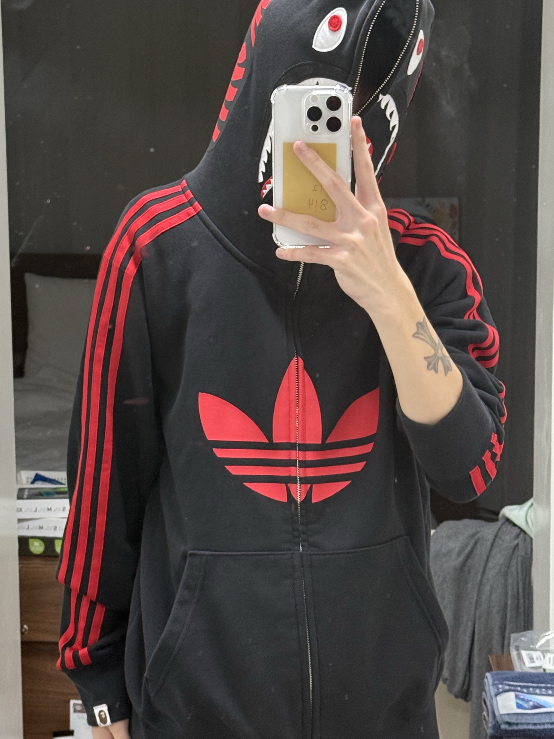 Adidas x BAPE Ultimate Shark Hoodie Black - KR Sizing 착용 스타일