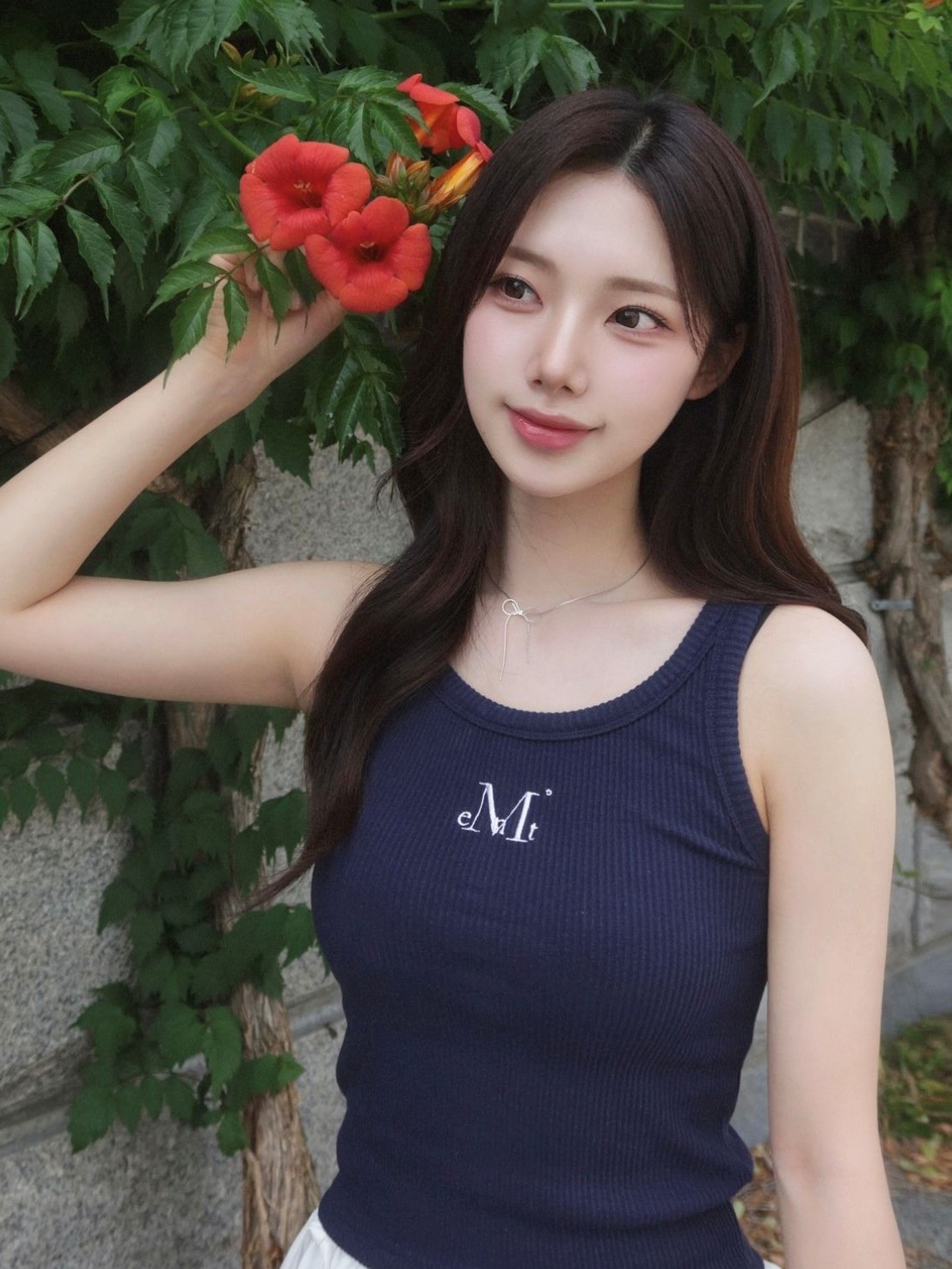 MUCENT Back Detail Signature Sleeveless Navy 착용 스타일