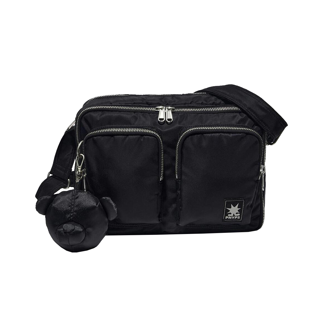 PFX2BG304ABK Phyps Dept Bear Keyring Nylon Multi Pocket Cross Bag (M) Black