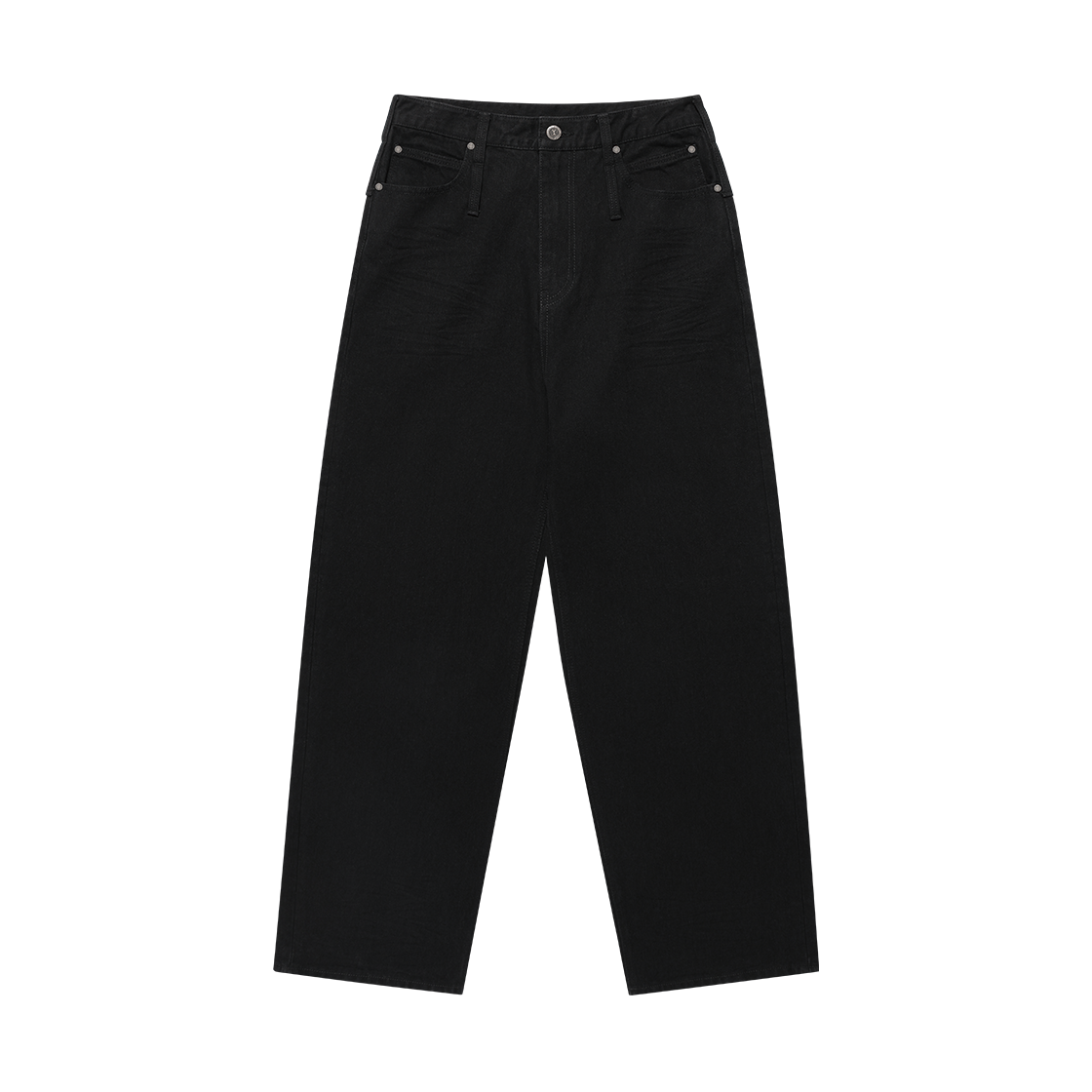 WH4A2D6003BLK WESLEY HYUSTON Double Belt Loop Wide Denim Pants Black