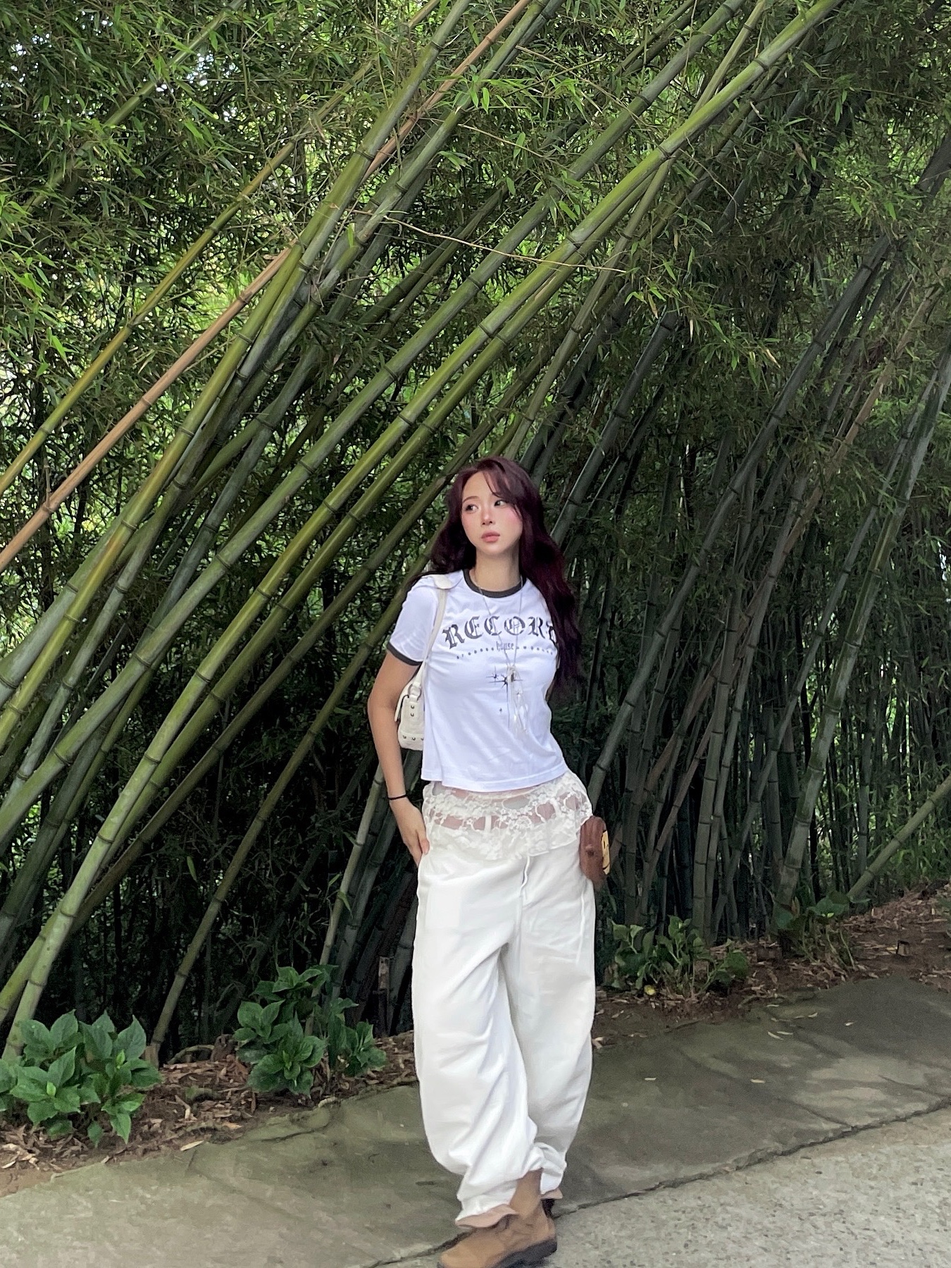 SLOW RECORD HOUSE Unisex RECORD Ringer Tee White 착용 스타일 - 4
