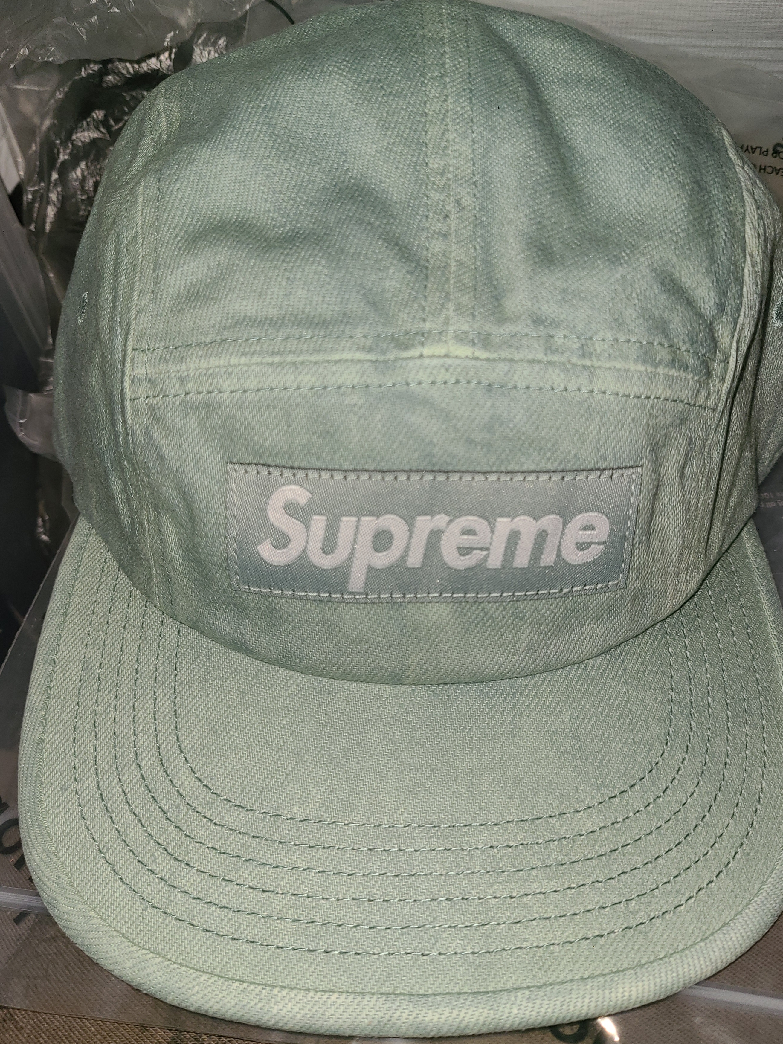 Supreme Denim Camp Cap Mint - 24SS 착용 스타일