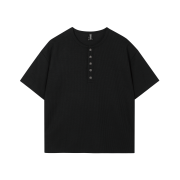 WESLEY HYUSTON W Metal Button Henley Neck Knit Black