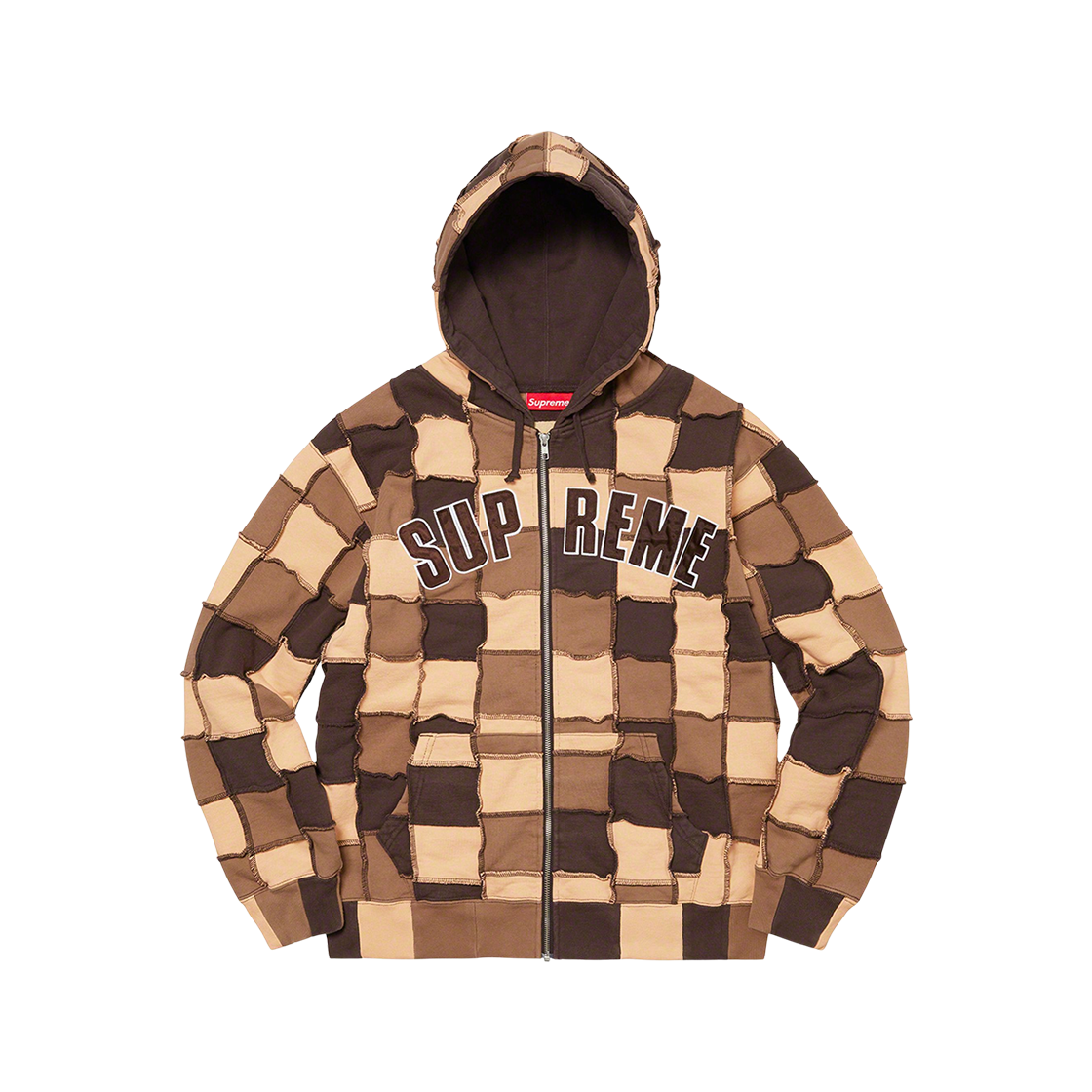 - Supreme Reverse Patchwork Zip Up Hooded Sweatshirt Brown - 22SS