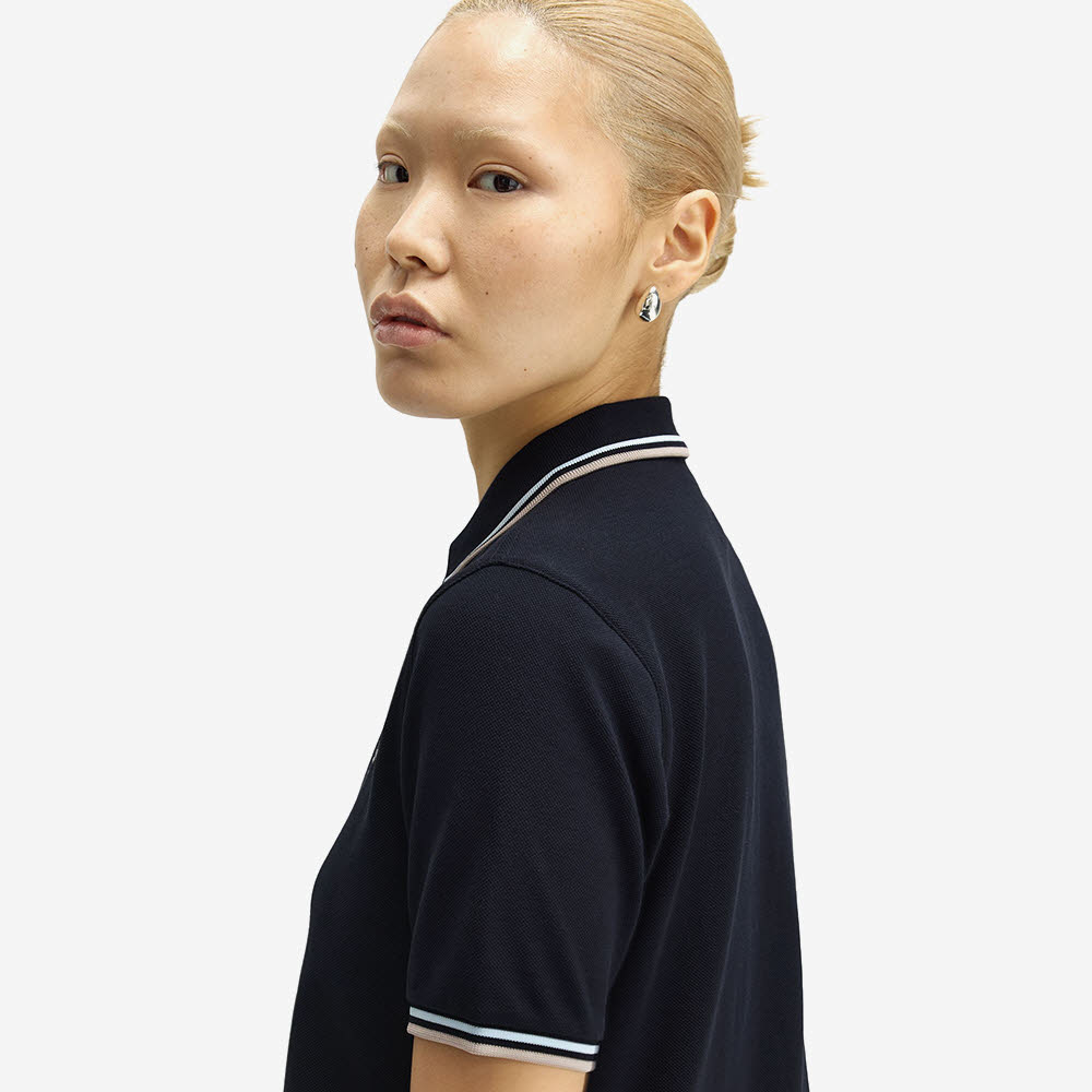 프레드페리 G3600 우먼스 트윈 팁 프레드페리 셔츠 네이비 라이트아이스 웜오트(Fred Perry G3600 Womens Twin Tipped Fred Perry Shirt Navy Light Ice Warm Oat) - 4