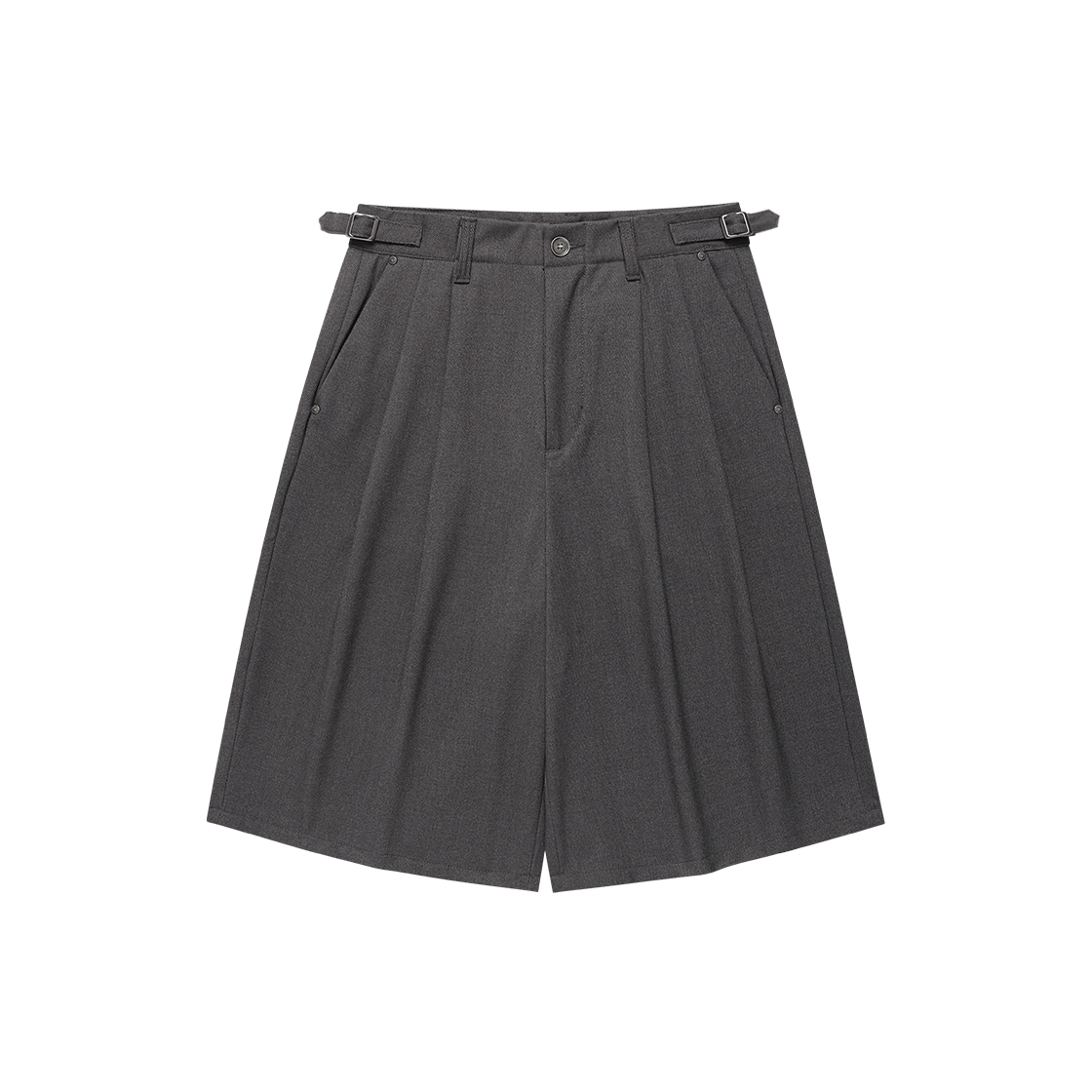 웨슬리휴스턴 버클 디테일 투턱 버뮤다 슬랙스 차콜(WESLEY HYUSTON Buckle Detail Two Tuck Bermuda Slacks Charcoal)