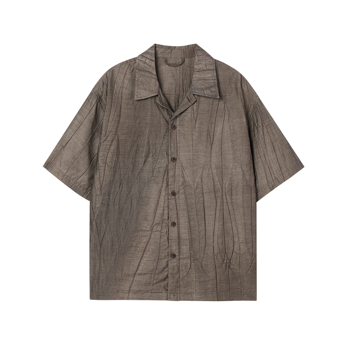 WH5B1S4012DBR WESLEY HYUSTON Crinkle Linen Open Collar Half Shirt Dark Brown
