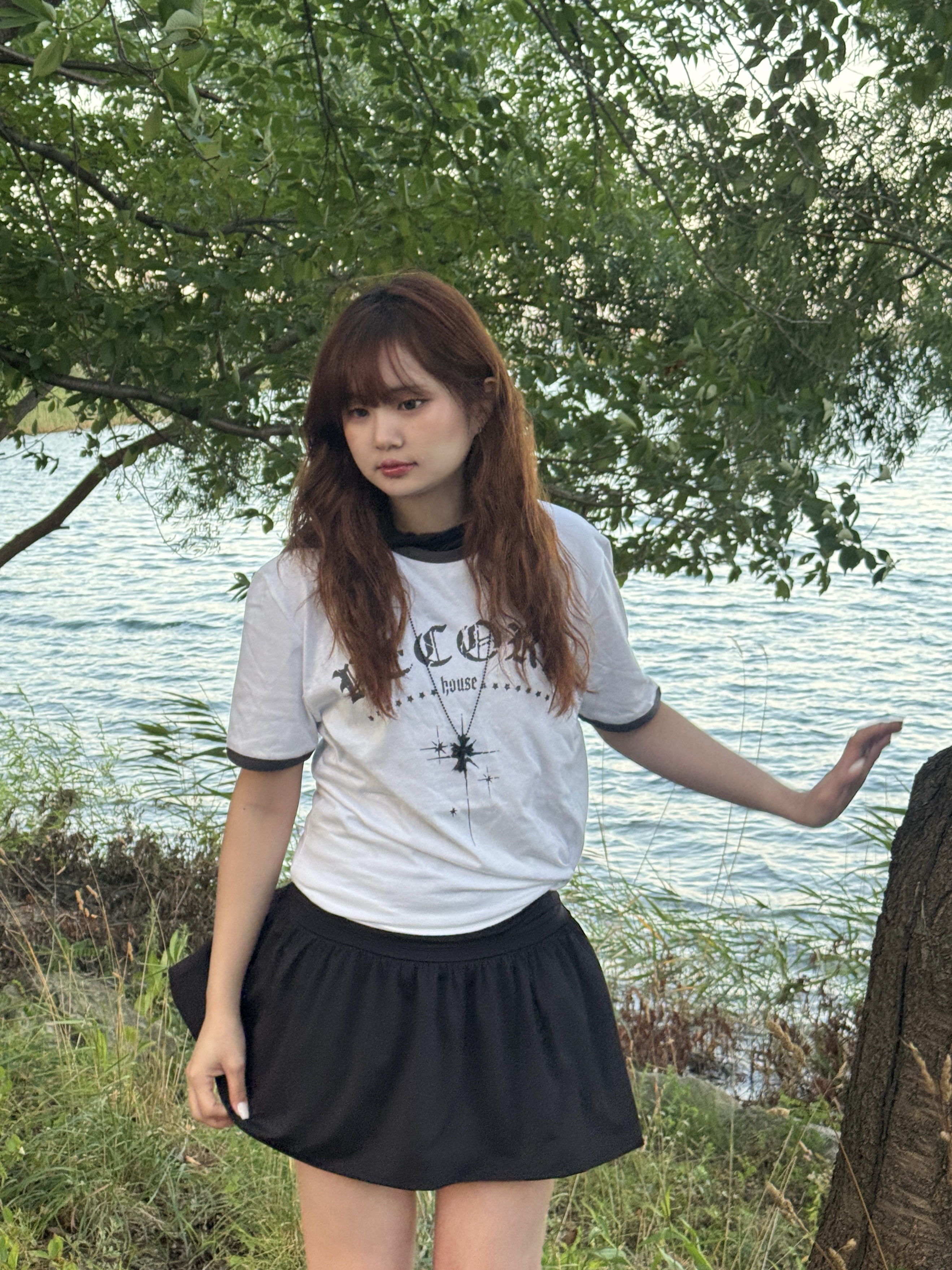 SLOW RECORD HOUSE Unisex RECORD Ringer Tee White 착용 스타일 - 4