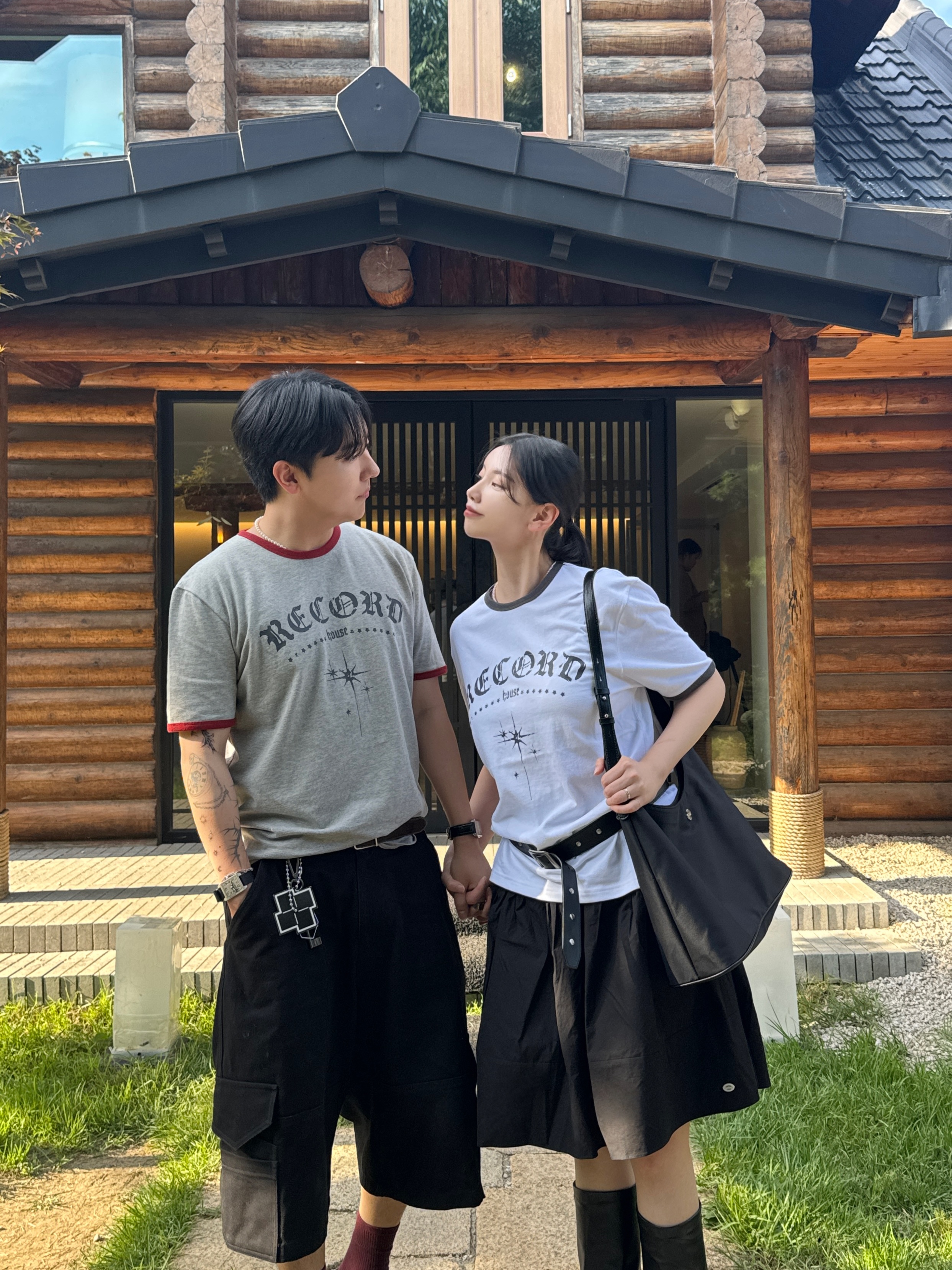 SLOW RECORD HOUSE Unisex RECORD Ringer Tee Melange Grey, SLOW RECORD HOUSE Unisex RECORD Ringer Tee White 착용 스타일 - 7