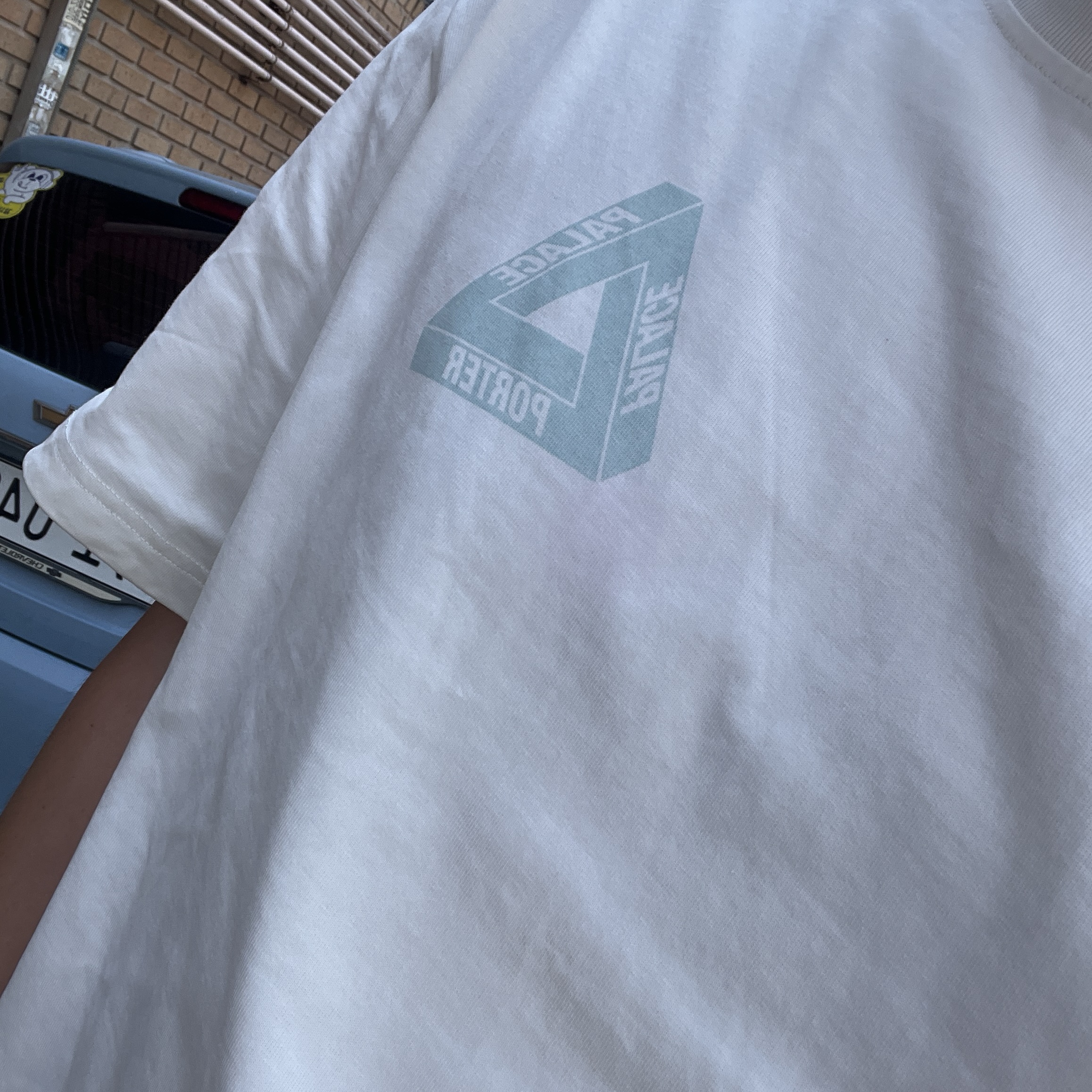 Palace x Porter Tri-Ferg Bell Boy T-Shirt White 착용 스타일