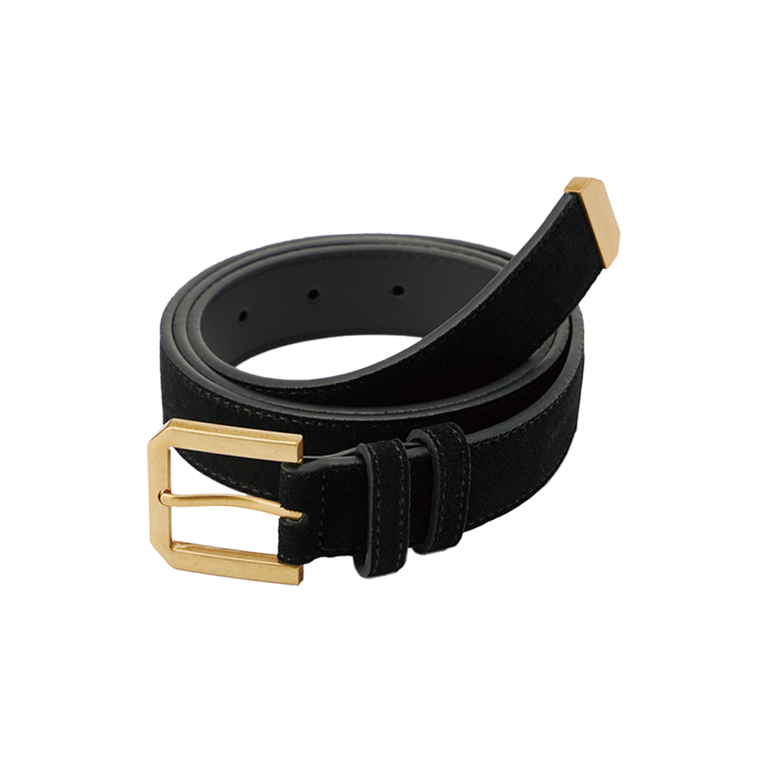 웨슬리휴스턴 카우하이드 스웨이드 골드버클 벨트 블랙(WESLEY HYUSTON Cowhide Suede Gold Buckle Belt Black)