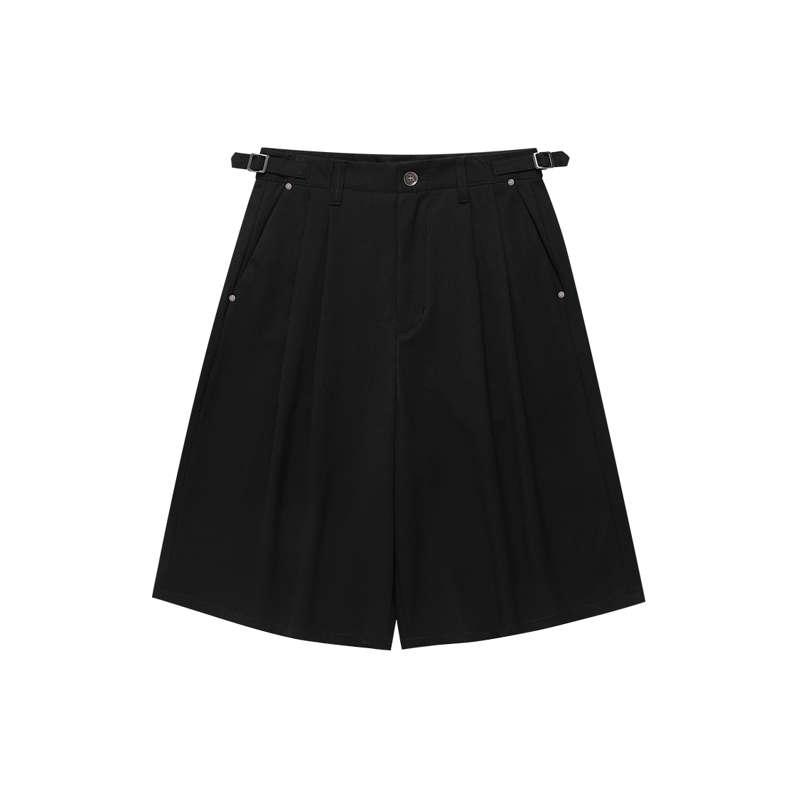 웨슬리휴스턴 버클 디테일 투턱 버뮤다 슬랙스 블랙(WESLEY HYUSTON Buckle Detail Two Tuck Bermuda Slacks Black)