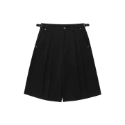WESLEY HYUSTON Buckle Detail Two Tuck Bermuda Slacks Black