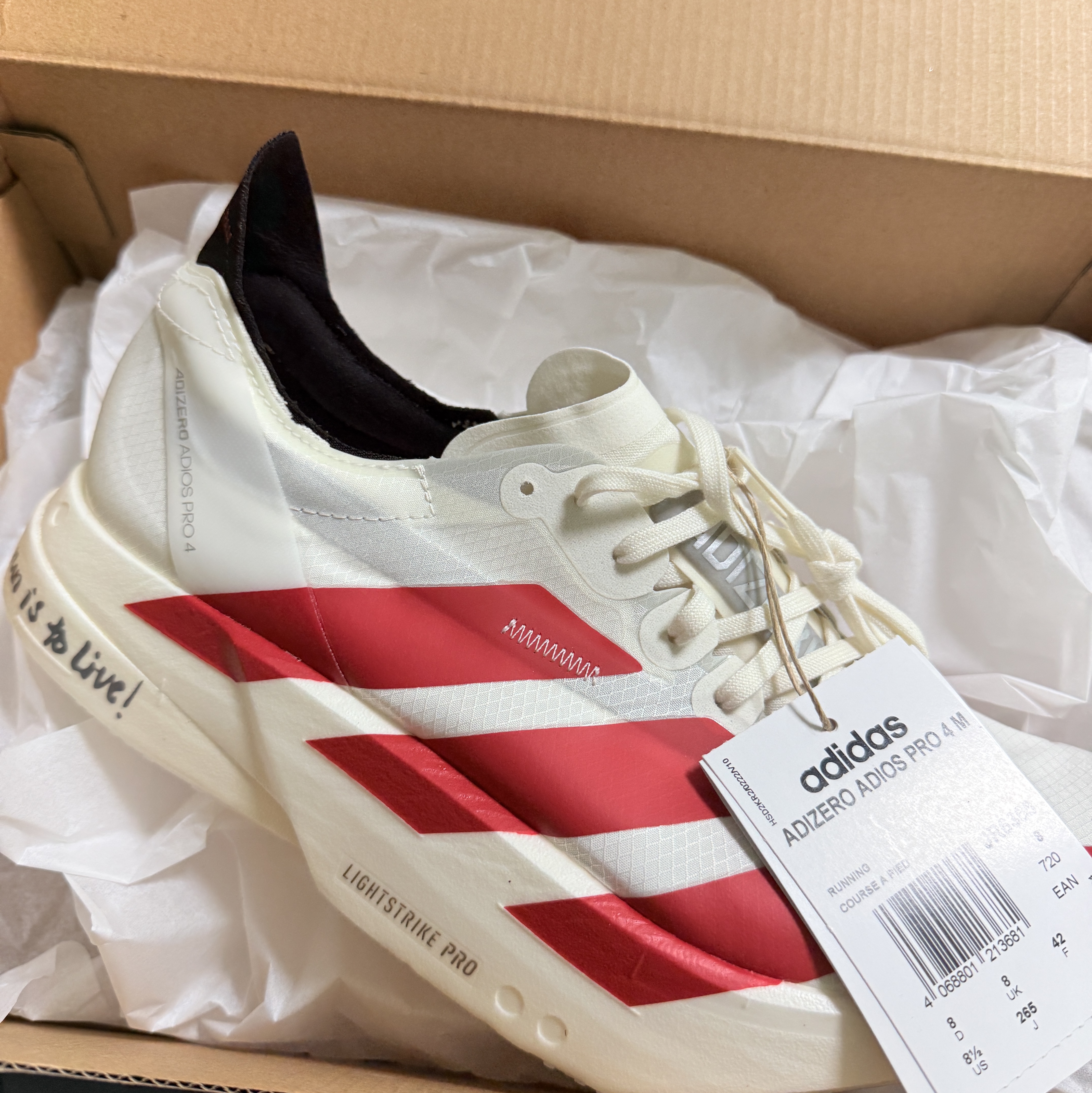 Adidas Adizero Adios Pro 4 Off White Better Scarlet 착용 스타일 - 2