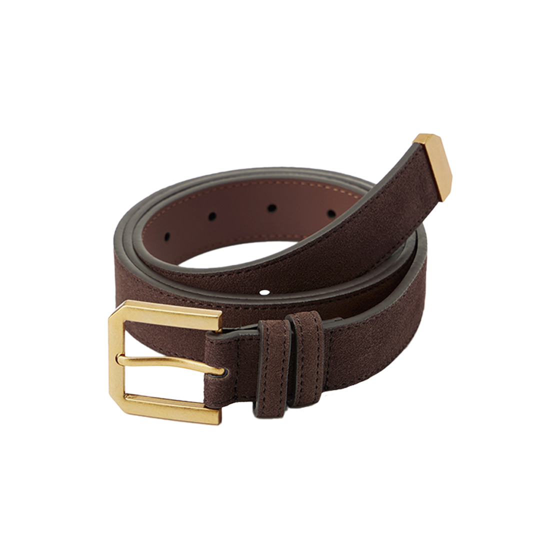 웨슬리휴스턴 카우하이드 스웨이드 골드버클 벨트 브라운(WESLEY HYUSTON Cowhide Suede Gold Buckle Belt Brown)