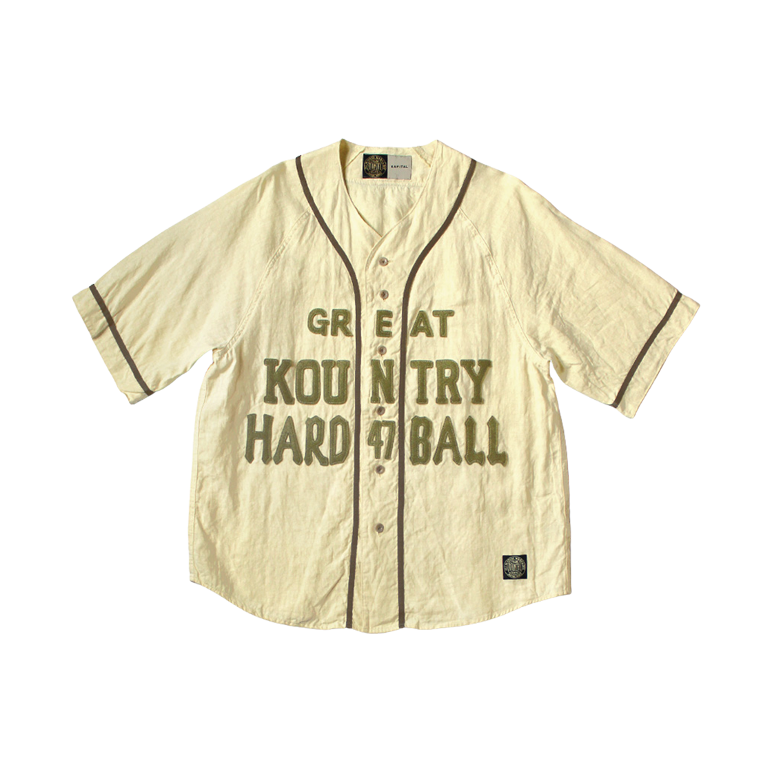 캐피탈 프렌치 리넨 그레이트 컨트리 베이스볼 셔츠 라이트 옐로우(Kapital French Linen Great Kountry Baseball Shirt Light Yellow)