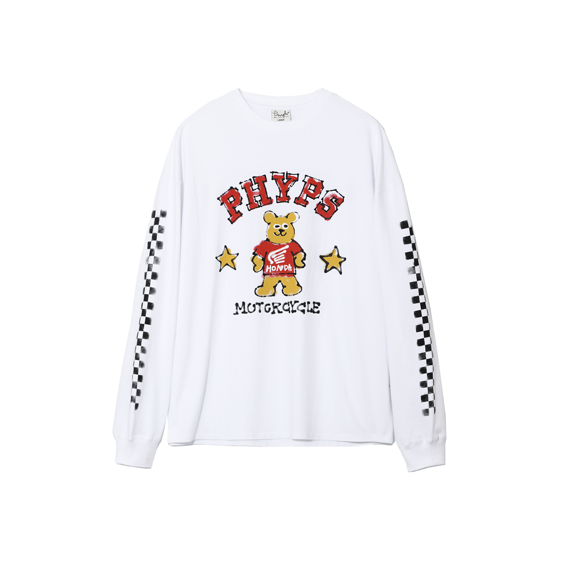 PEF1LS306AWH Phyps Dept Bear MotoCycle Long Sleeve White