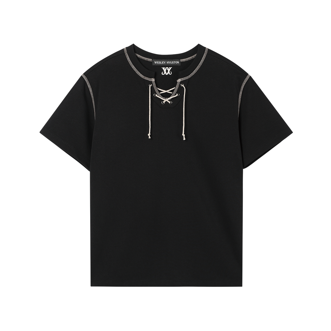 WH5B1R3501BLK WESLEY HYUSTON Cover Stitch Neck String Half Sleeve Black