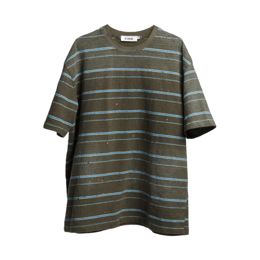 CDSMADST06OV Cord Artifact Damaged Stripe T-Shirts Olive