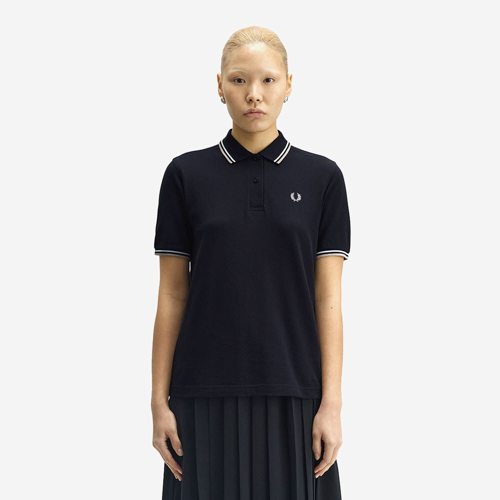 프레드페리 G3600 우먼스 트윈 팁 프레드페리 셔츠 네이비 라이트아이스 웜오트(Fred Perry G3600 Womens Twin Tipped Fred Perry Shirt Navy Light Ice Warm Oat) - 2