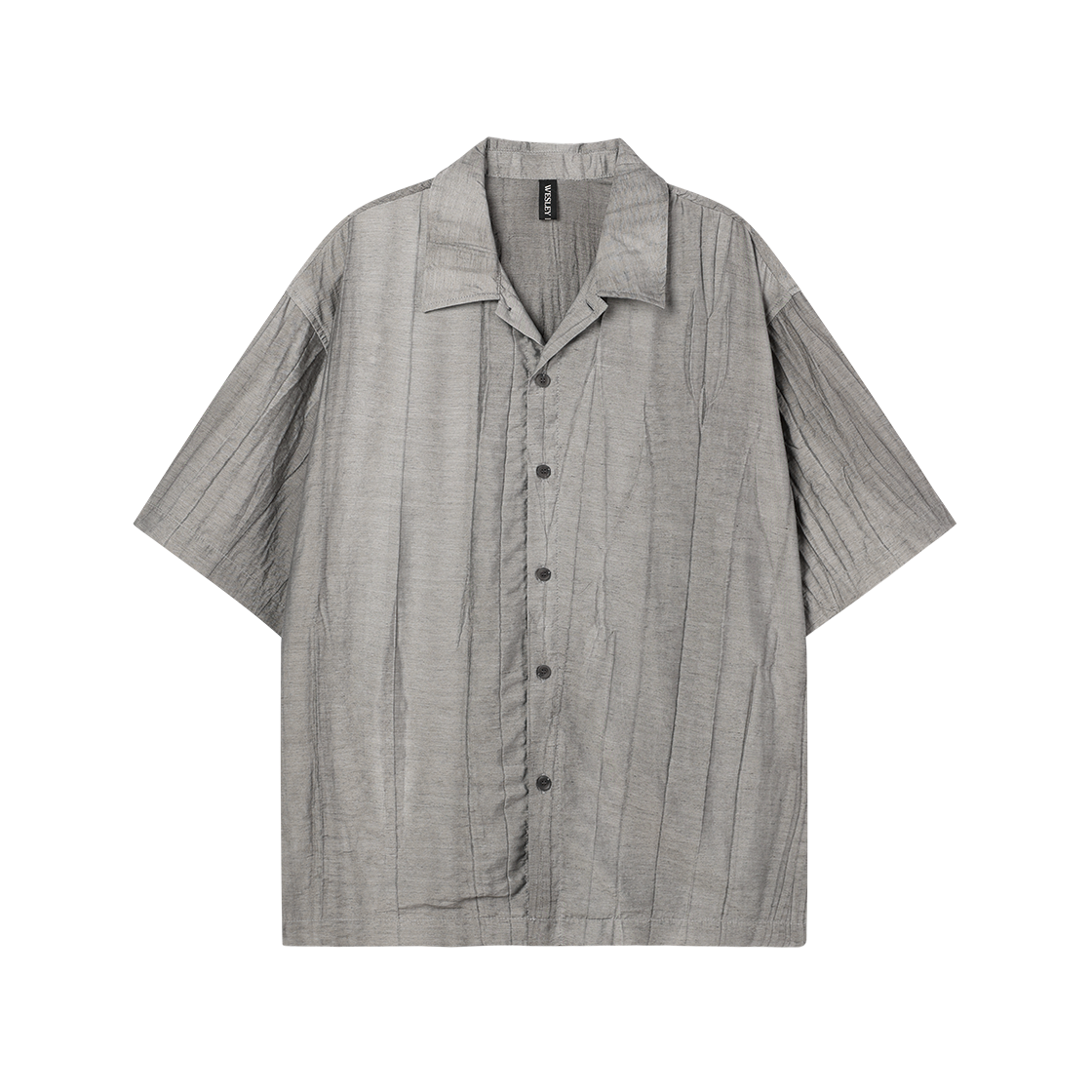 WH5B1S4012GRY WESLEY HYUSTON Crinkle Linen Open Collar Half Shirt Grey