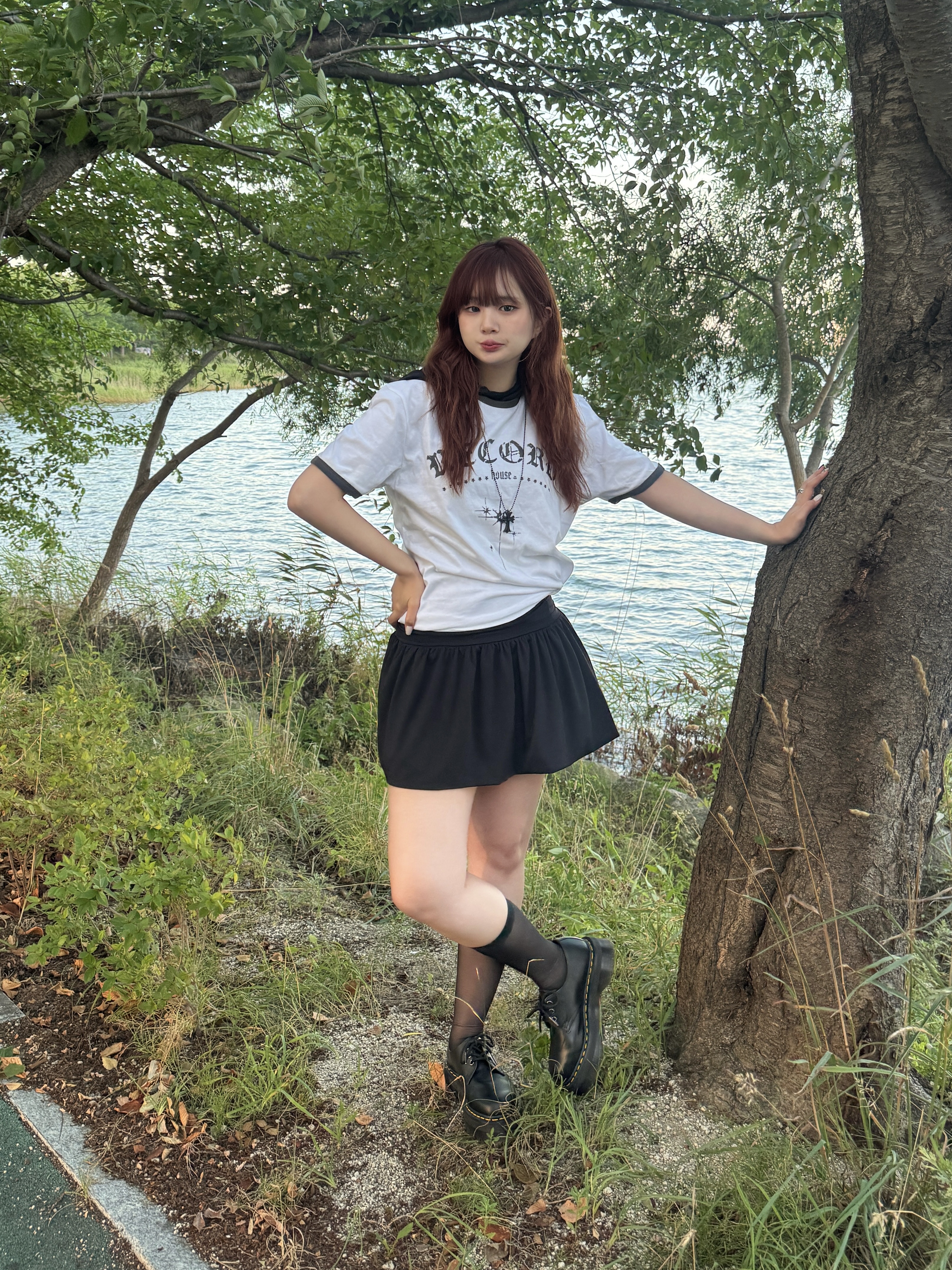 SLOW RECORD HOUSE Unisex RECORD Ringer Tee White 착용 스타일 - 5