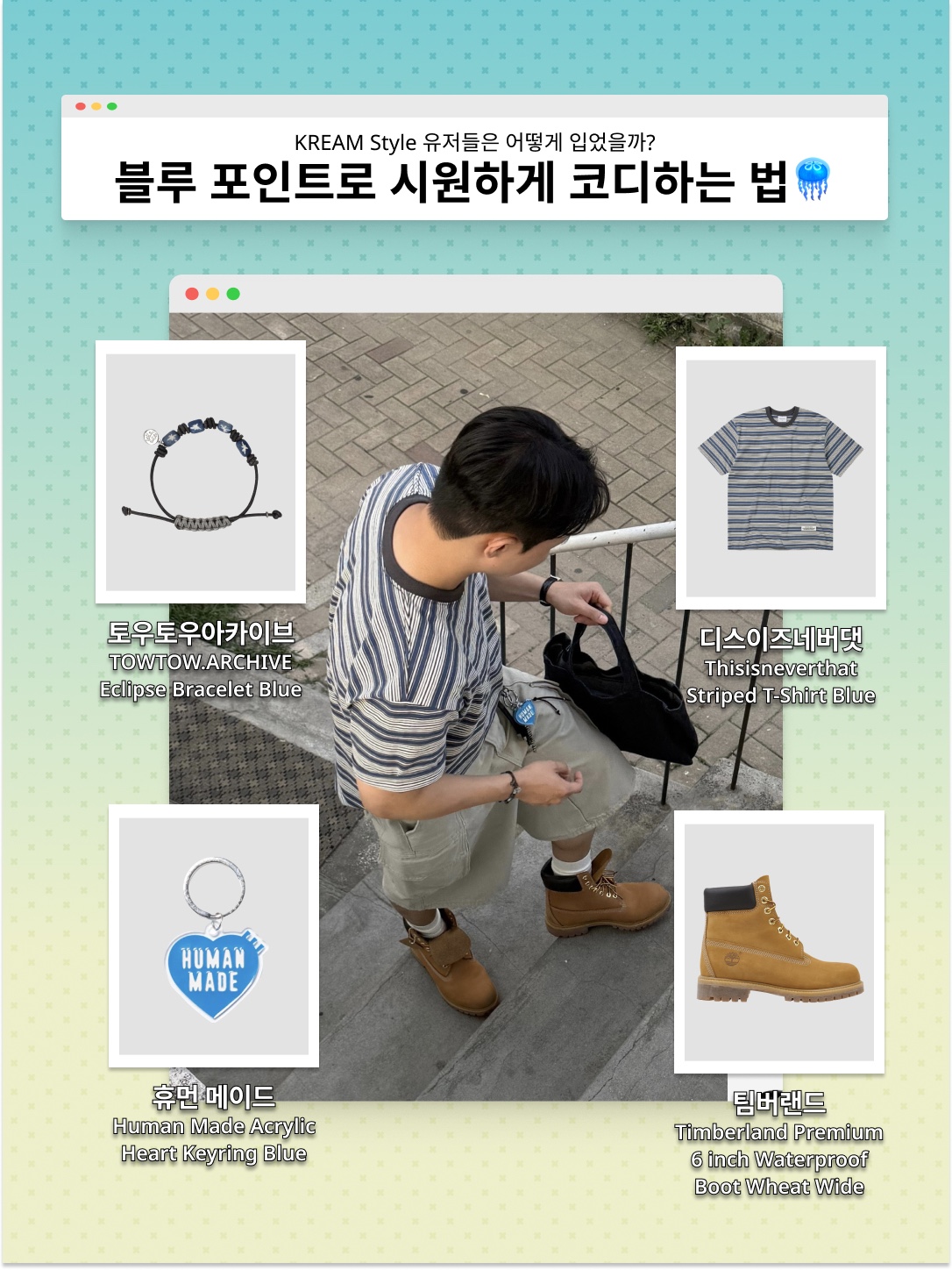 [예약 배송][KREAM 단독] Safarispot Basic Safari T-Shirt Sky, COYSEIO Milky Star Tote Bag Sky Blue 착용 스타일 - 5