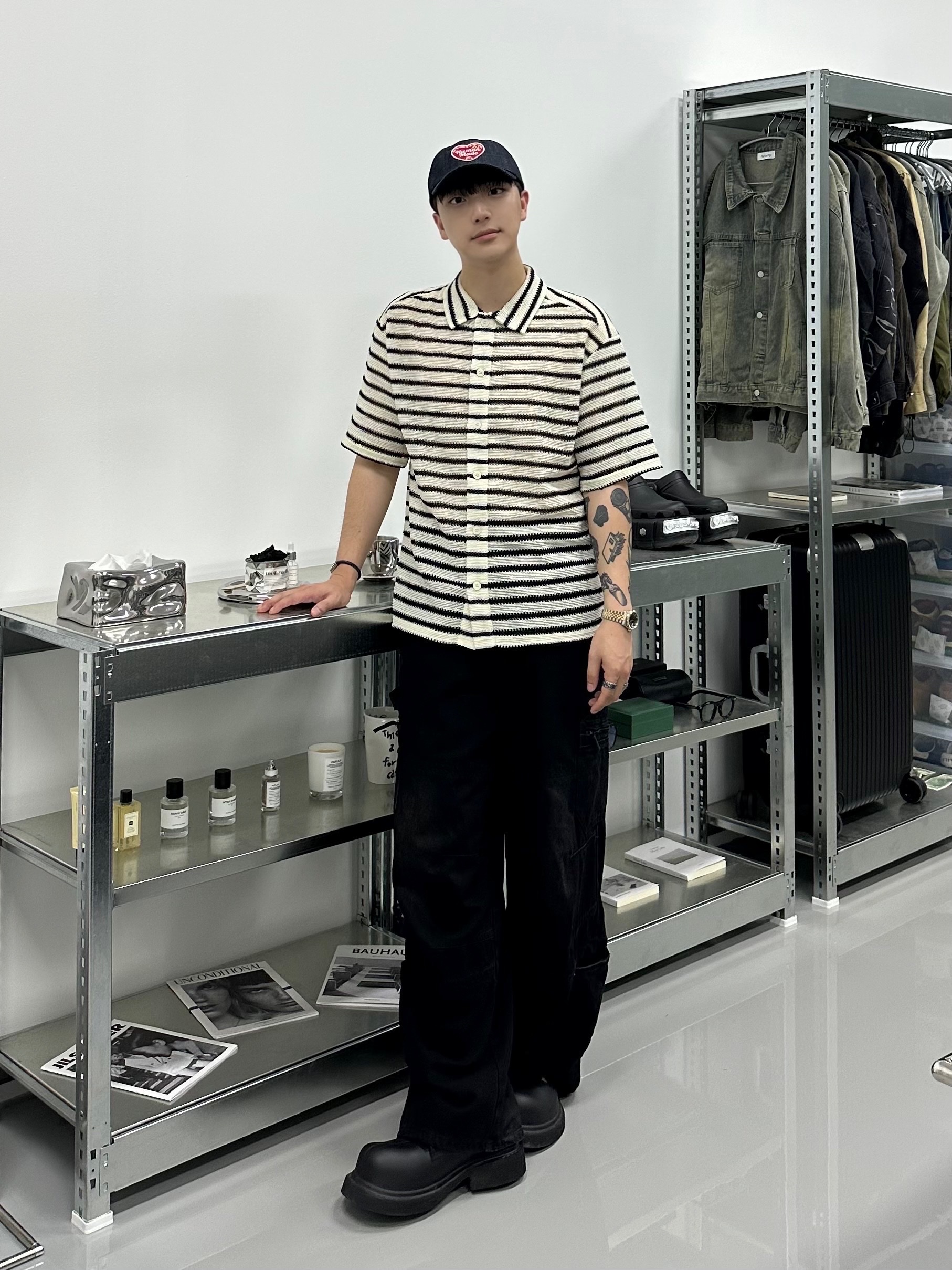 Human Made 6 Panel Denim Cap Indigo 착용 스타일 - 2