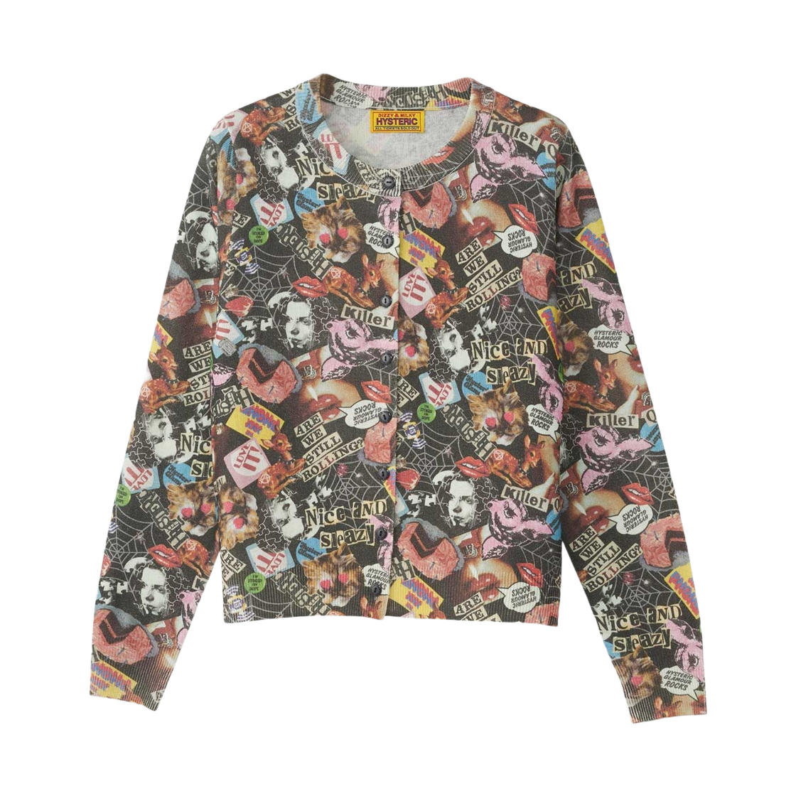 (W) 히스테릭 글래머 킬러 퀸 프린트 가디건 블랙((W) Hysteric Glamour Killer Queen Print Cardigan Black) - 1