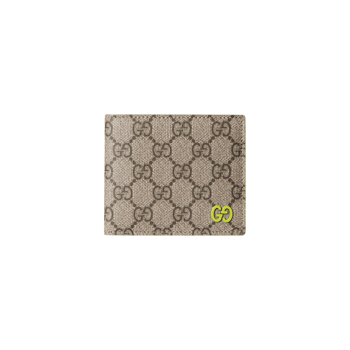 768243-FACQC-9742 Gucci Acid Green Interior GG Bi-Fold Wallet Beige Dark Brown